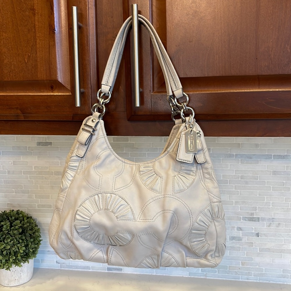 COACH Purse - light grey exterior, blue interior - gorgeous